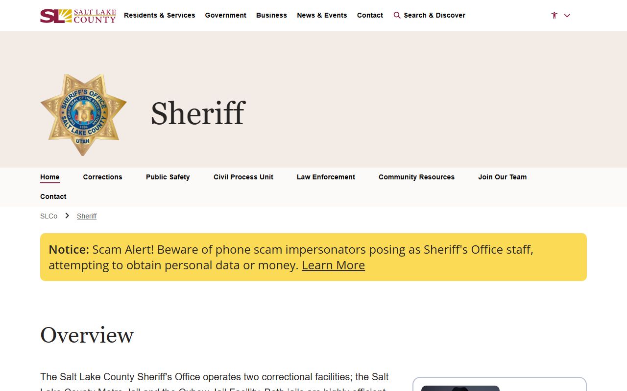 Salt Lake County Sheriff website for Herriman booking reports and inmate lookup