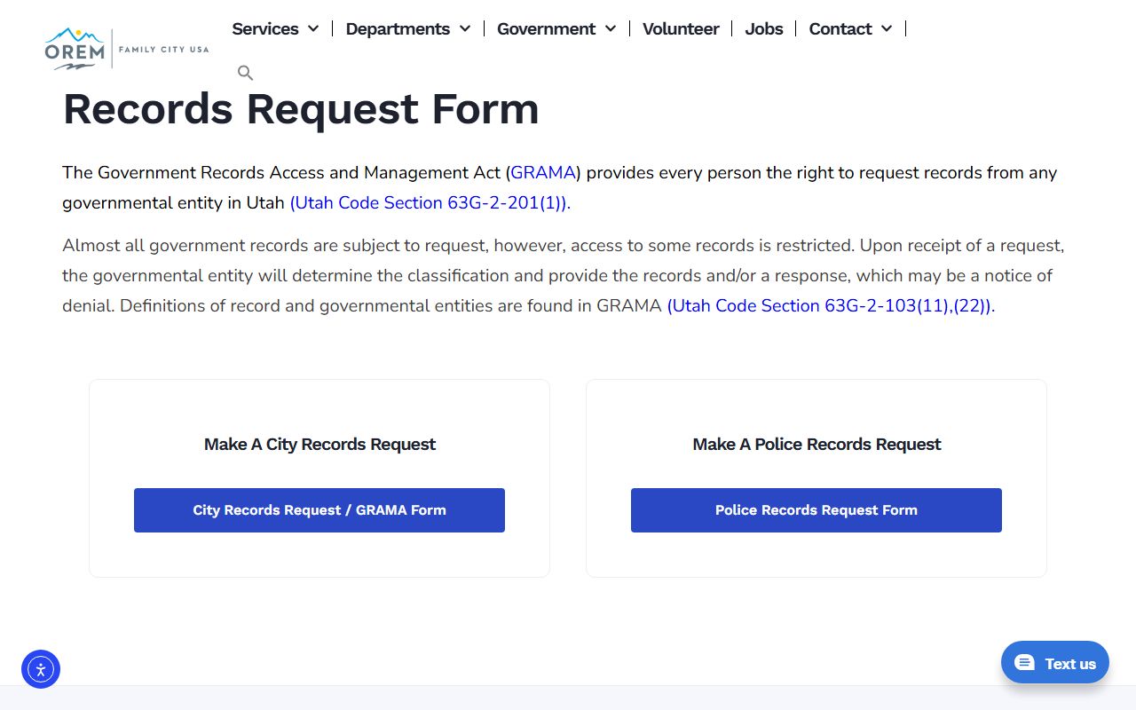 Orem Police Records Division for booking report requests