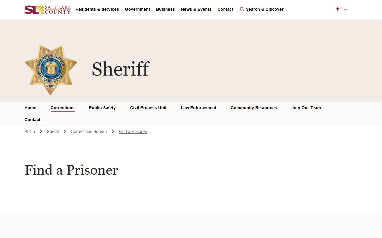 Salt Lake County Find a Prisoner tool for West Jordan booking reports