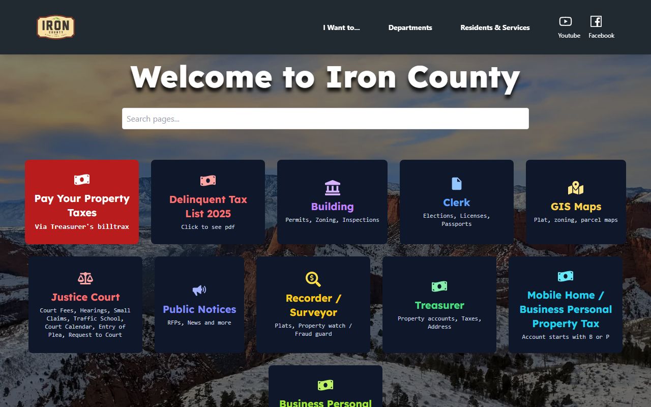 Iron County booking reports homepage for the county government website