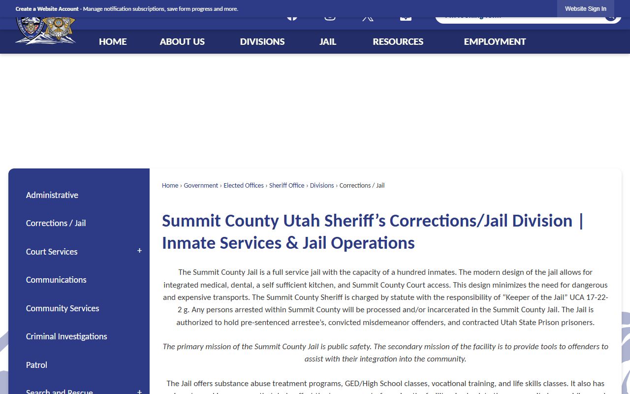 Summit County Corrections and Jail facility for booking reports