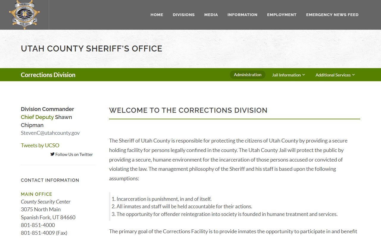 Utah County Sheriff Corrections Division for booking records