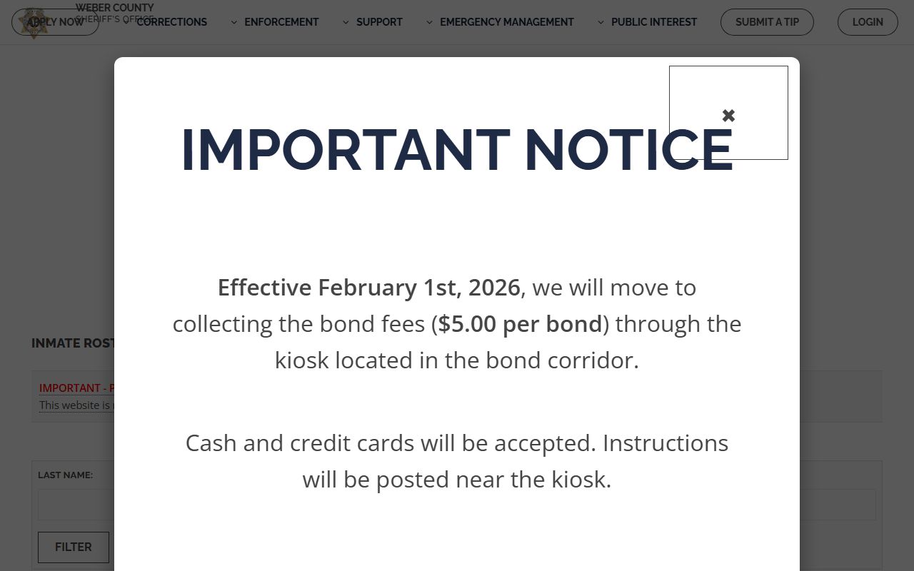 Weber County Sheriff inmate roster for booking report searches